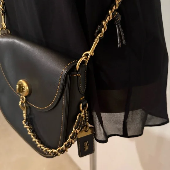 COACH 1941 Turnlock Saddle Crossbody Bag in Black Leather & Metal Braided Strap - Picture 14 of 14